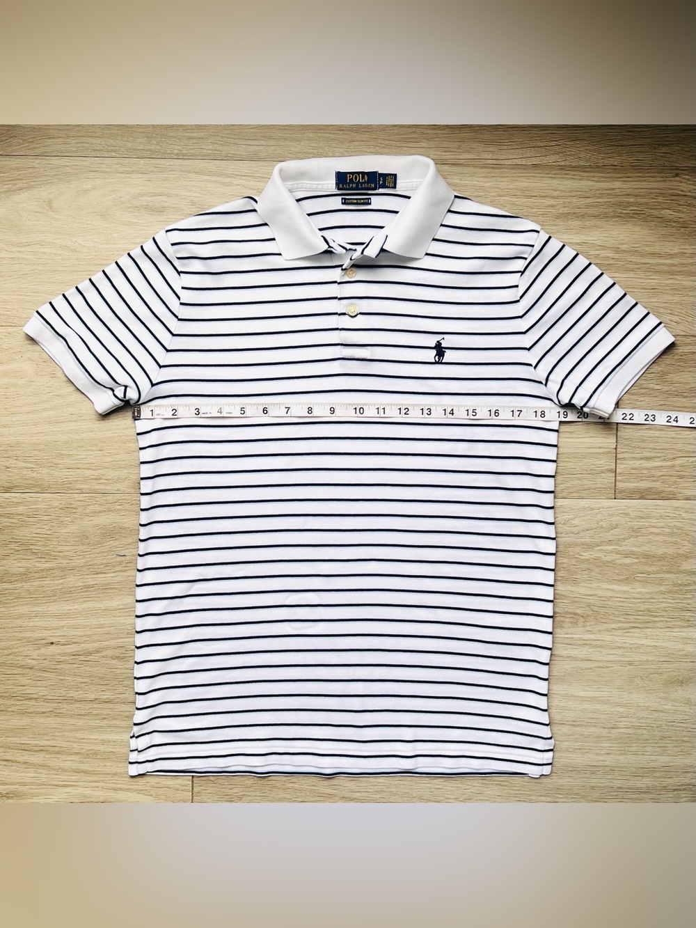 Men's Polo by Ralph Lauren White and Navy Striped Polo Shirt - Small - Picture 4 of 8
